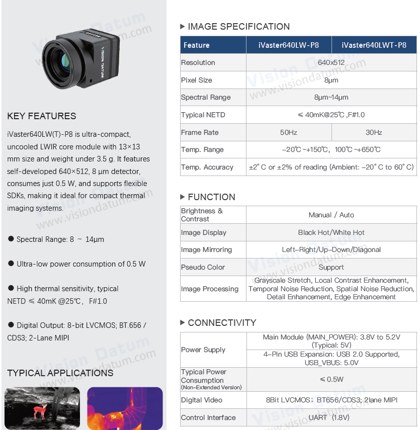 640×512 8μm USB4pin LVCMOS LWIR Drone Camera  iVaster640LW-P8（副本） - Vision Datum