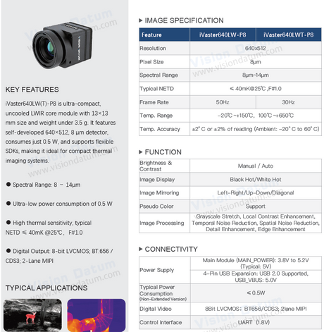 640×512 8μm USB4pin LVCMOS LWIR Drone Camera  iVaster640LW-P8（副本） - Vision Datum