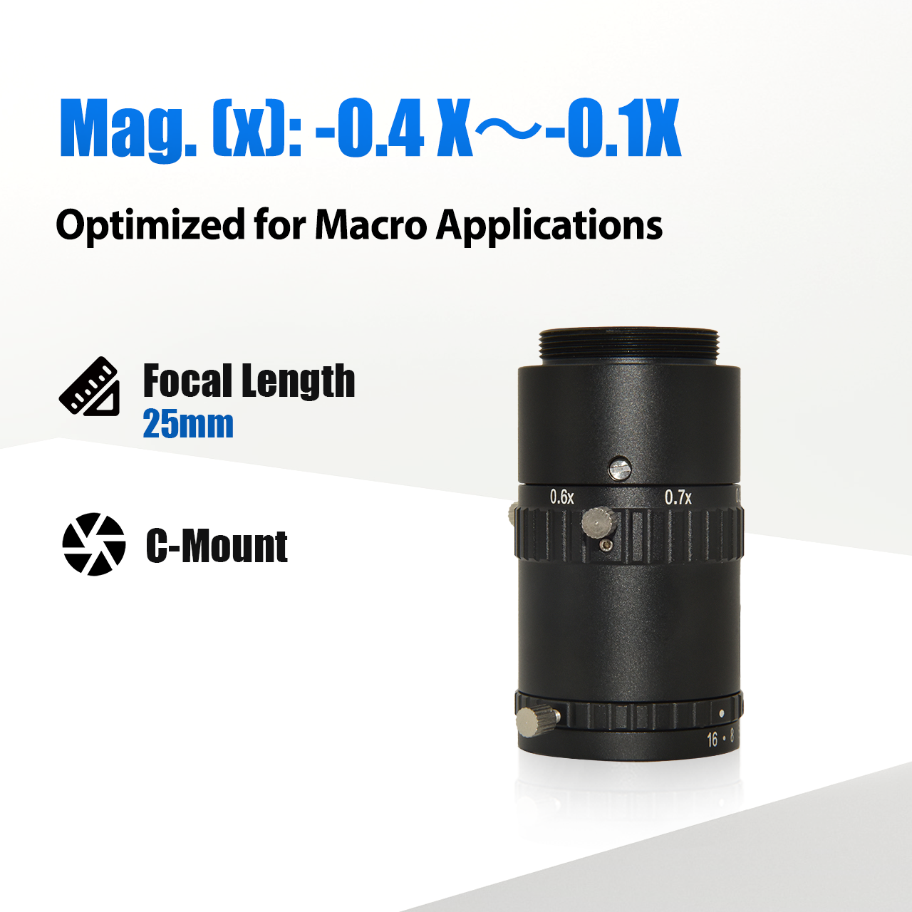 Оптический макрообъектив VT-MC 16мм 25мм 0.2x - 0.3x 1.1" F2.8 для макросъёмки