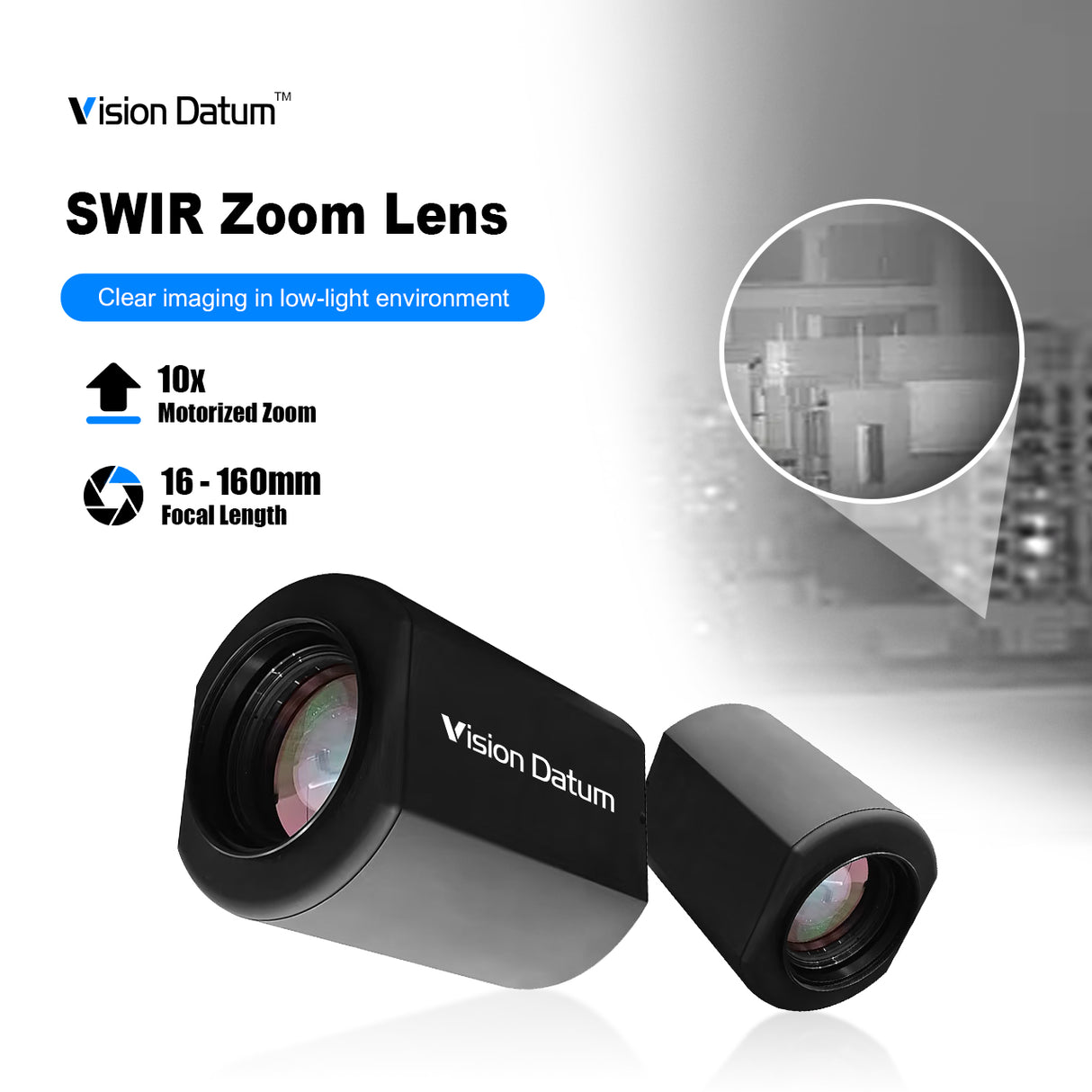 SWIR 16-160mm 10X 1" 900-1700nm Motorized Continuous Zoom Lens