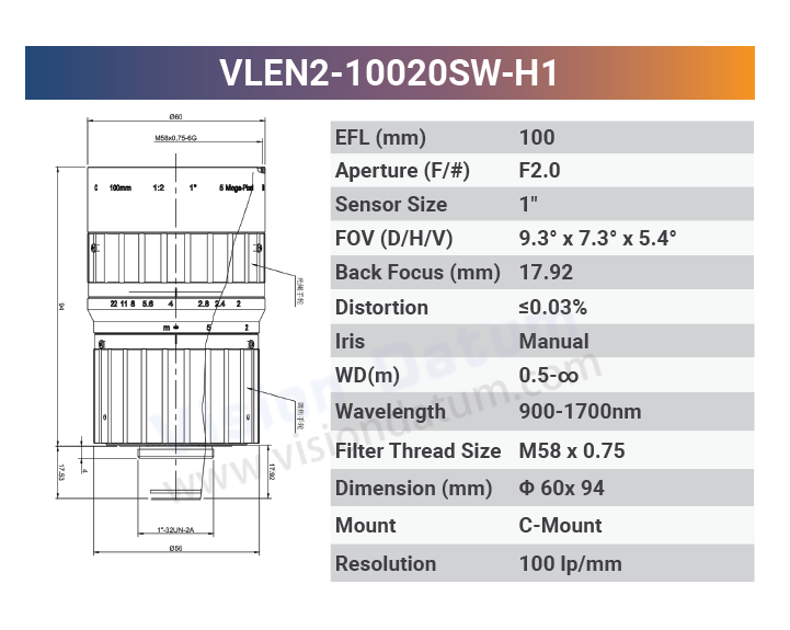 عدسة SWIR تليفوتو يدوية 100mm 200mm