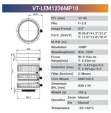 12-36mm 10MP 2/3"  C-Mount Manual Zoom Iris Lenses VT-LEM1236MP10