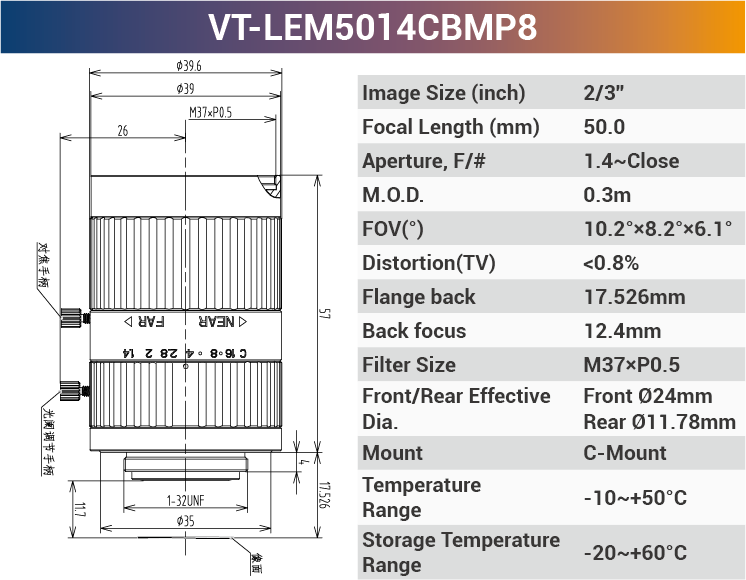 2/3'' 8MP C-Mount Fixed Machines Vision Lenses