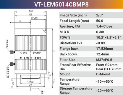 2/3'' 8MP C-Mount Fixed Machines Vision Lenses