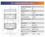1.4" 45MP F2.8–F16 C-Mount Industrial Fixed Lens | VT-LENxxMP45-H1.4 - Vision Datum