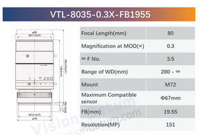 151MP 80mm M72/F-Mount Large Format Lens 0.3X Ø67 VTL-0.3X-FB - Vision Datum