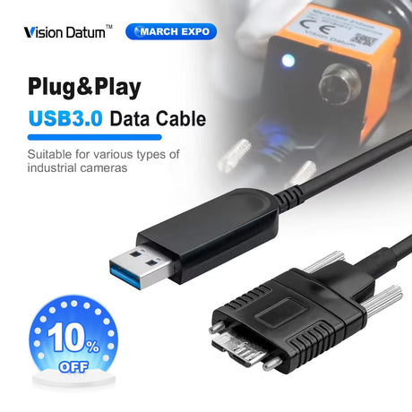 High Soft 3.m 5m 10m USB 90 degree Connector double Optical Fiber USB 3.0 Micro B / A Data Cable for High Speed Camera - Vision Datum