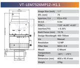 VT-LENxxMP12-H1.1 12MP 1.1'' Visible & NIR 400-1000nm C-Mount Fixed Lens | 12mm 16mm 50mm - Vision Datum