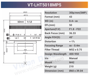 VT-LHF/T-MP5 5MP Large Format F/T Mount Lens for 4K Line Scan Cameras - Vision Datum