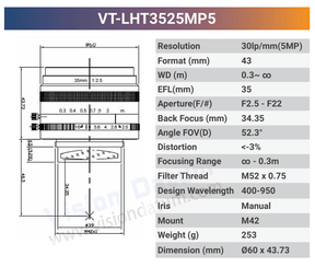 VT-LHF/T-MP5 5MP Large Format F/T Mount Lens for 4K Line Scan Cameras - Vision Datum
