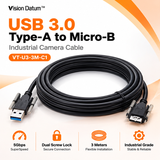 USB-A to Micro-B camera cable with dual screw-lock connectors