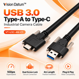 VT-U3C-4M-C1 4m USB 3.0 Type-A to USB-C Dual Screw Lock Industrial Camera Cable