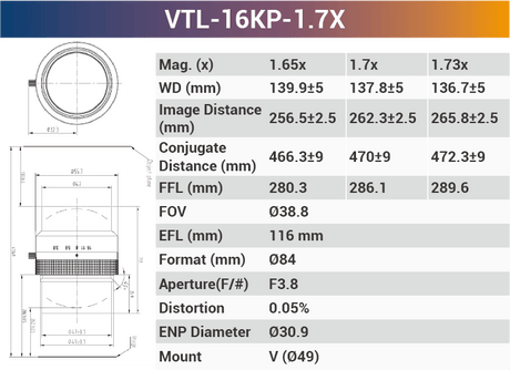 16k5μ V-mount 66mm Sensor Size high resolution Line Scan Lens - Vision Datum