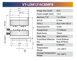 2/3'' 8MP 400-950nm C-Mount Fixed Lenses VT-LEM0814CBMP8 - Vision Datum