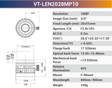 2/3'' 8MP 400-950nm C-Mount Fixed Lenses VT-LEM0814CBMP8 - Vision Datum