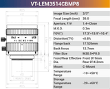 2/3'' 8MP 400-950nm C-Mount Fixed Lenses VT-LEM0814CBMP8 - Vision Datum
