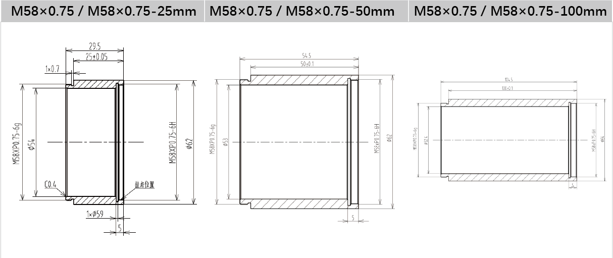 Удлинительное кольцо M58–M95 10–50 мм для промышленных объективов