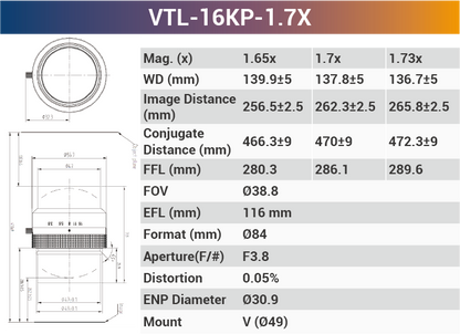 16k5μ V-mount 66mm Sensor Size high resolution Line Scan Lens