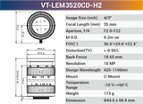 VT-LEM-CD-H2 4/3" 10MP C-Mount Fixed Lens 400–700nm – Low Distortion Industrial Lens - Vision Datum